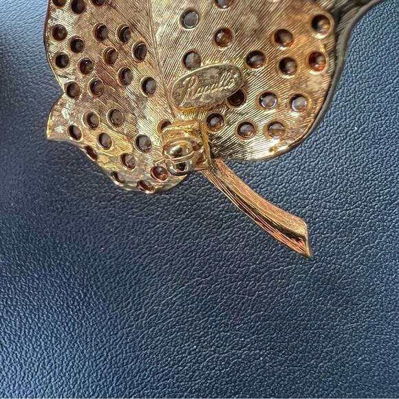 Rapallo rhinestone orange Autumn fall maple leaf designer signed brooch pin - Picture 6 of 9